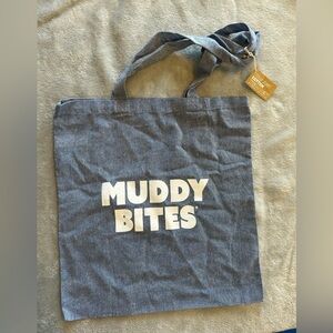 NWT Muddy Bites Denim Cotton Tote Bag Reusable Shopping Bag with Handles Blue